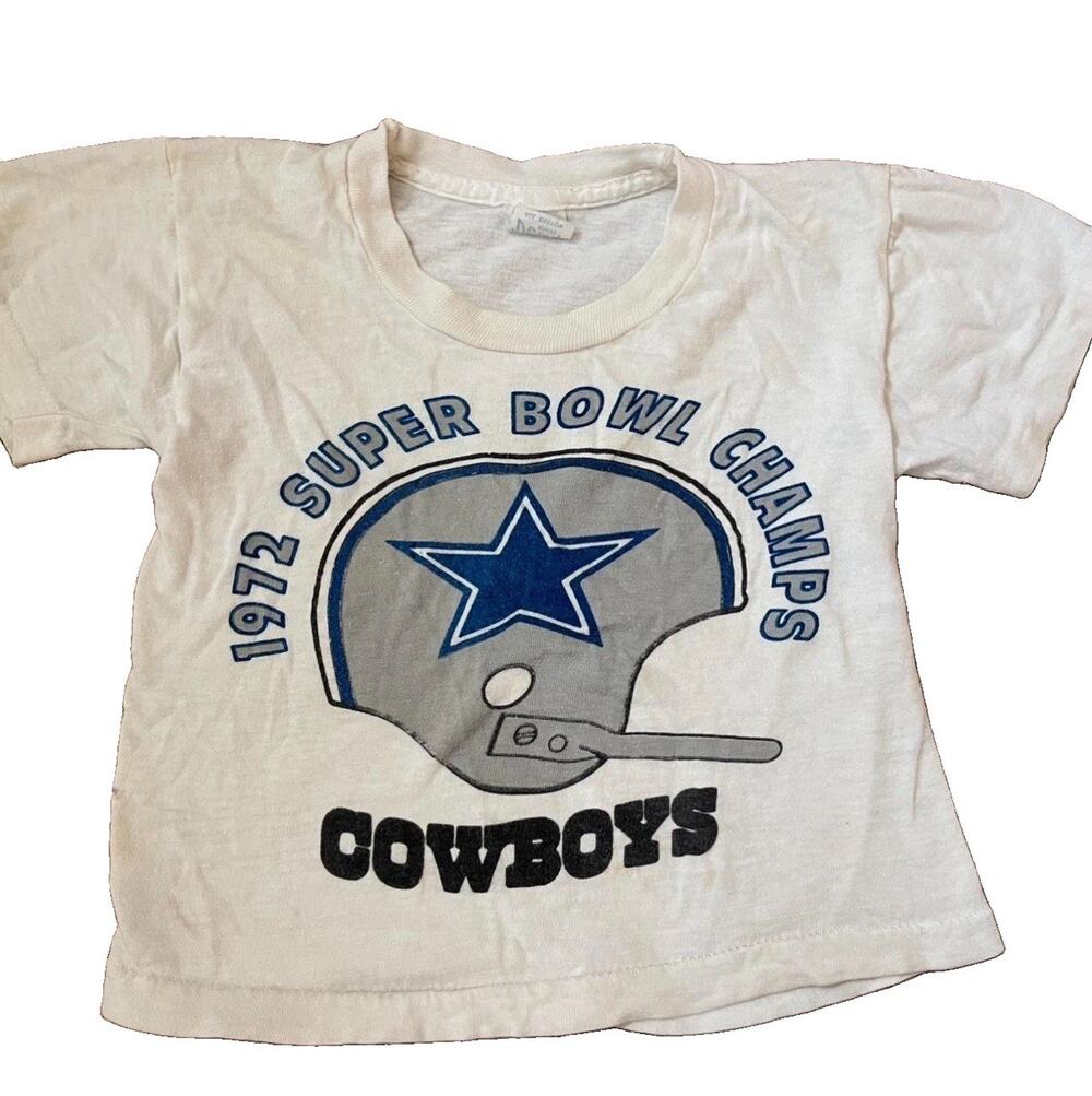 1972 Dallas Cowboys Super Bowl Champs white & blue child’s Tee NFL sz 6 Vintage